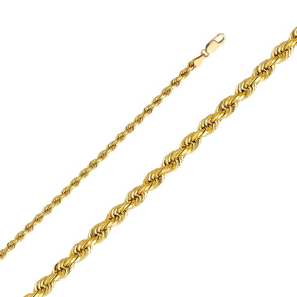 14K Yellow 4mm Solid Rope Diamond cut Chain - 8"